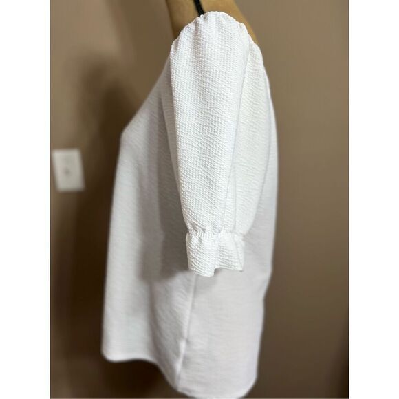 Cato Blouse Crepe Textured Peasant Top Size L 1/2 Flutter Sleeve Professional - Picture 6 of 9